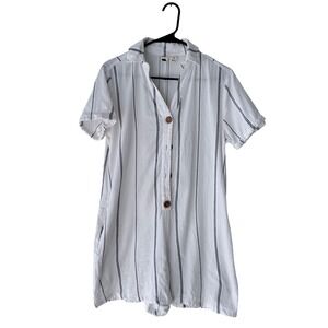 ROXY‎ White Navy Stripe Button Front Short Sleeve Romper Jumpsuit